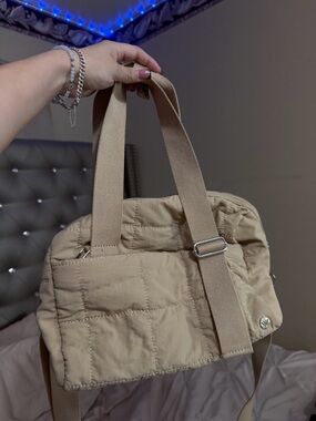 Quilted Beige Shoulder Bag with Adjustable Strap